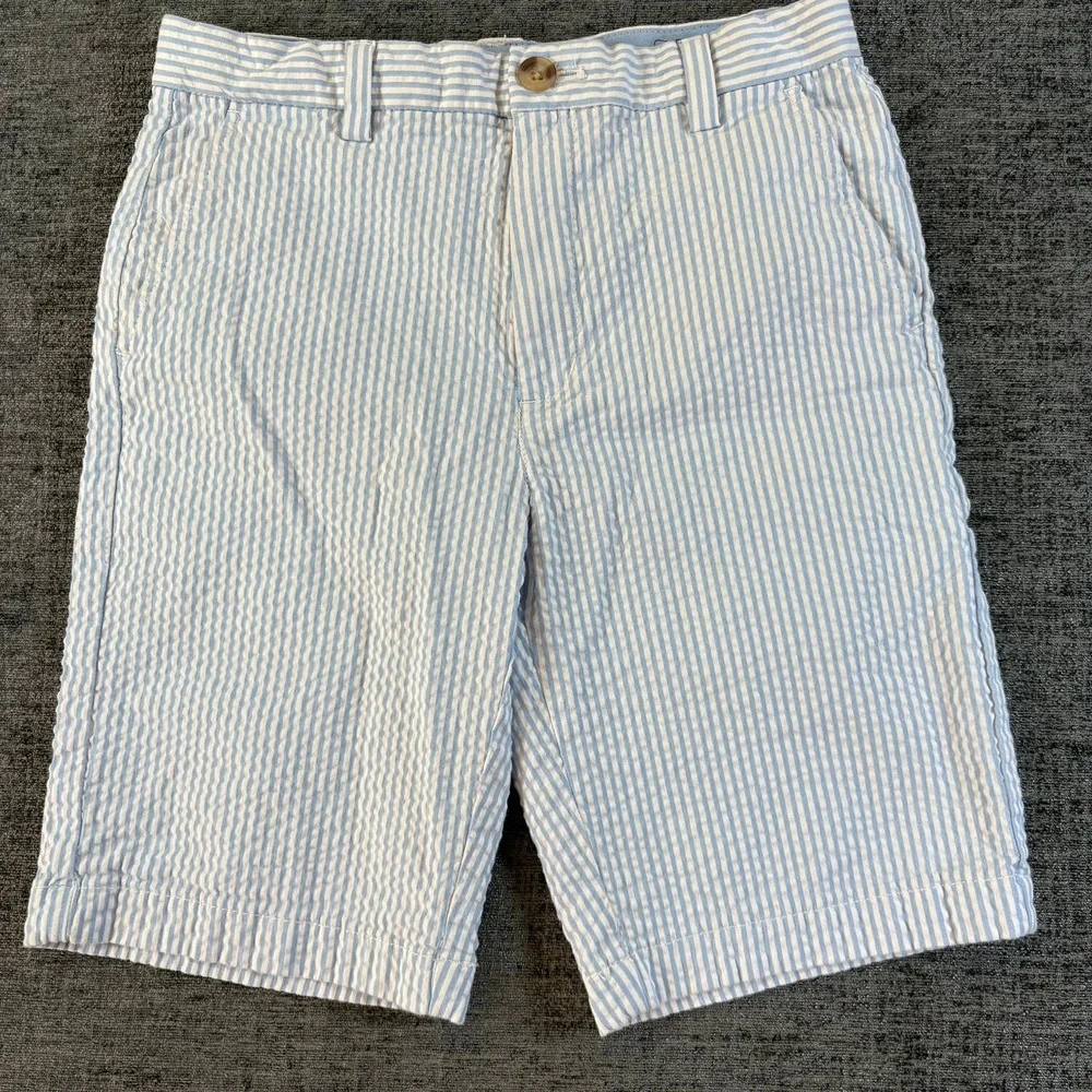 Vineyard Vines Seersucker Shorts Boys 14 Blue White Striped Cotton Blend Stretch